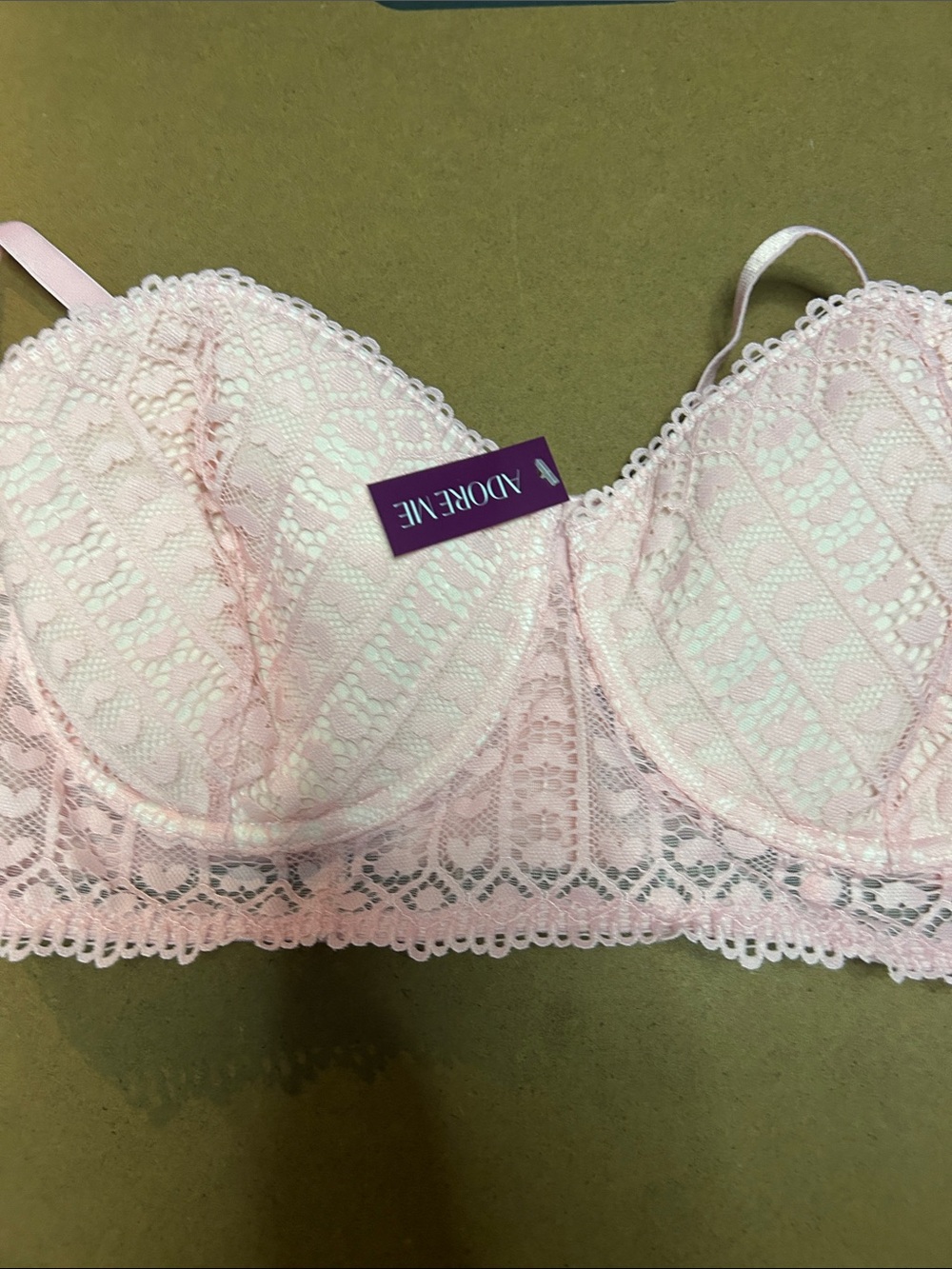Adore Me Pale Pink Lace Longline Underwire Bra